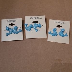 Lot of 3 - girls sparkly seal earrings george junior fashion jewelry